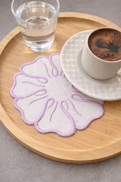 Mora Tekstil Set of 6 Floral Embroidered Presentation Napkins – Linen Fabric ...