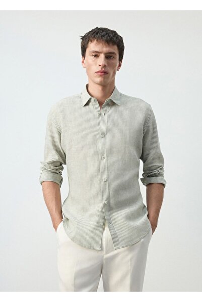 MANGO Man %100 keten regular kesim gömlek