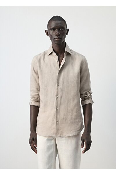 MANGO Man Dar kesim %100 keten gömlek