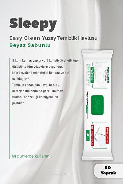 Sleepy 4 XL Mopa Uyumlu Beyaz Sabunlu Havlu 2 Paket ve Pamuk