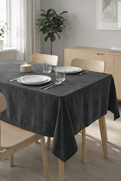 Cortibo Anthracite Barcelona Velvet Textured Tablecloth