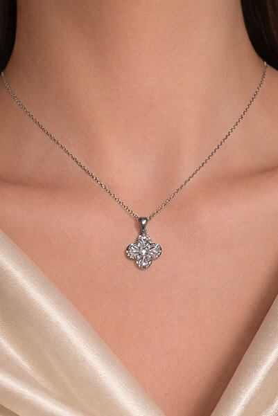 ZY STUDİO Çelik gümüş yonca kolye