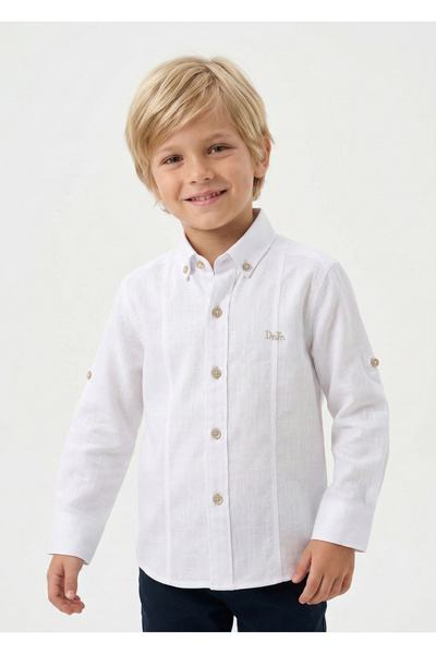 Doctor junior Boy's Regular Beige White Shirt with Button Detail