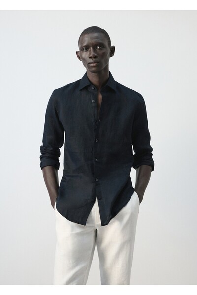 MANGO Man Dar kesim %100 keten gömlek