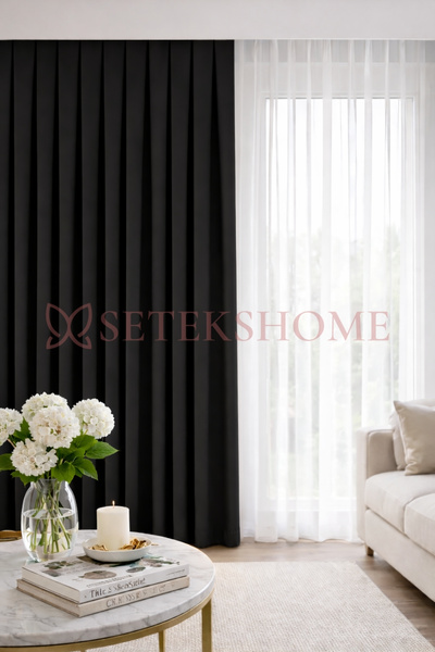 Setekshome Obična Ada panel zavesa crna 1x3 Gusto plisirano