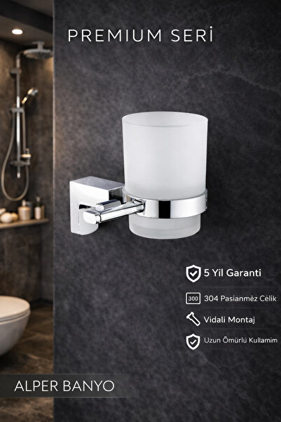 Alper Banyo Premium Krom F1 Model Diş Fırçalık | Cam Bardaklı Banyo Aksesuarı...