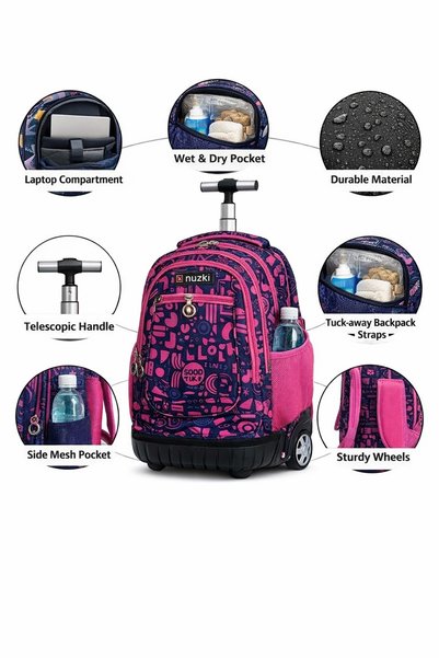nuzki Trolley School Bag for Students - Multi-Functional Backpack with Wheels - Ideal School Bags fo
