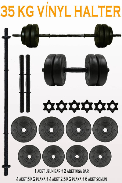 Yekta Home 35 Kg Halter Seti Dambıl Seti Vinyl Kaplama Vidalı Bar