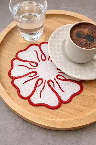 Mora Tekstil Set de 6 șervețele brodate cu flori – Șervețele din țesătură de ...