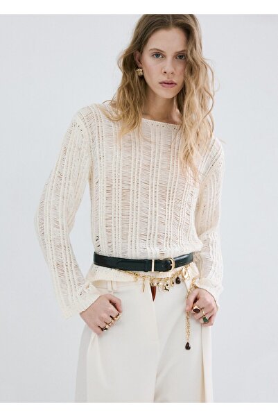 MANGO Woman Açık örgü püsküllü kazak