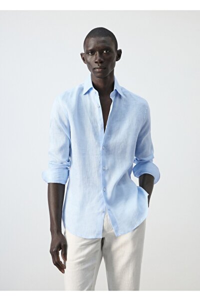 MANGO Man Dar kesim %100 keten gömlek