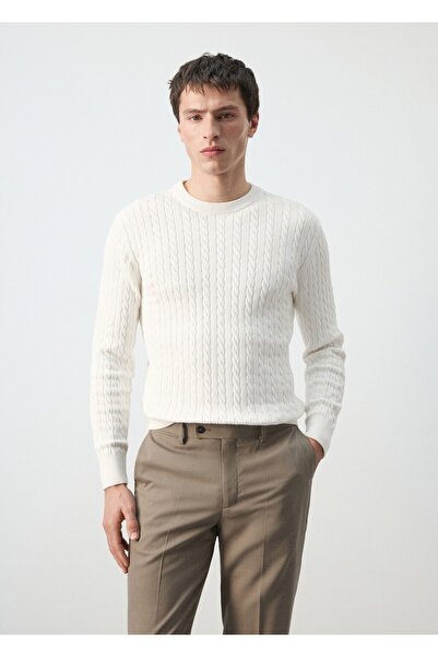 MANGO Man %100 pamuklu örgü desenli kazak