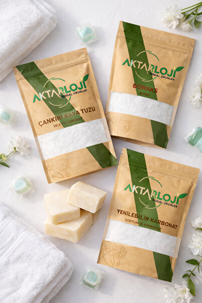 aktarloji Gold Temizlik Seti ( 1 Kalıp Doğal Beyaz Sabun + 500 Gr Boraks + 50...