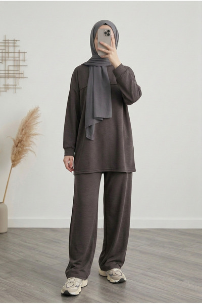 BENAHOLL Arden Önü Robalı Pantolonlu Pike Takım-AS492 Kahve