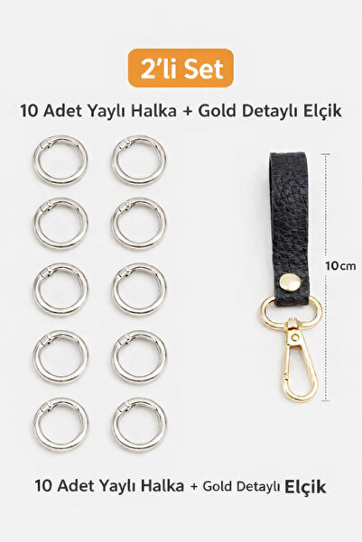 Beilys 10 Pieces of Silver Metal Spring Rings - Diameter: 2 cm + Gold Detaile...