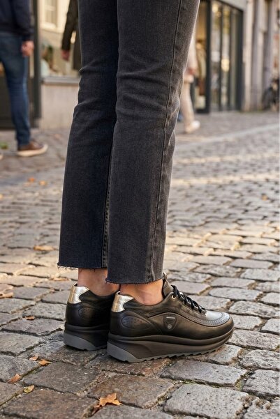 Mammamia Kadın Gerçek Deri Casual Ayakkabı - Siyah Renk - Yüksek Dolgu Taban ...