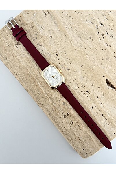 Savior Collection Zelinda Gold Yellow Watch Burgundy Leather Band