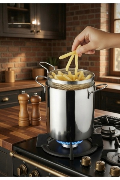 SİERA STEEL Lumera Süzgeçli Çelik Kızartma ve Haşlama Tenceresi 2L – 304 Pasl...