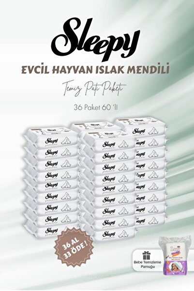 Sleepy 36 AL 33 ÖDE Evcil Hayvan Islak Havlusu 60'lı ve Bebek Pamuğu