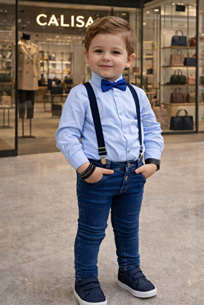 CALİSA Dečački kombinezon sa džinsovim pantalonama na tregerima, košuljom i l...