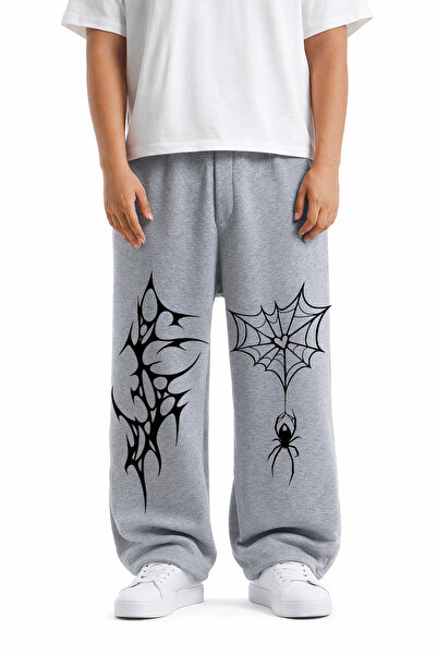 Sokak Butik Ανδρικό γκρι αθλητικό παντελόνι Premium Spider Web Leg
