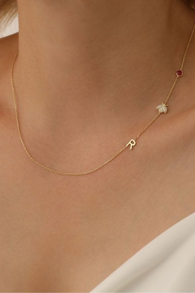 Nox Jewelry 14 Ayar Mikron Altın Kaplama Uğur Böcekli Harf Detaylı Doğum Taşı...