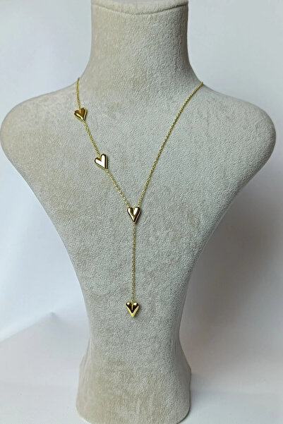 Haziran قلادة نسائية ذهبية مطلية بالفولاذ مع 4 قلوب على شكل حرف Y، 45 سم