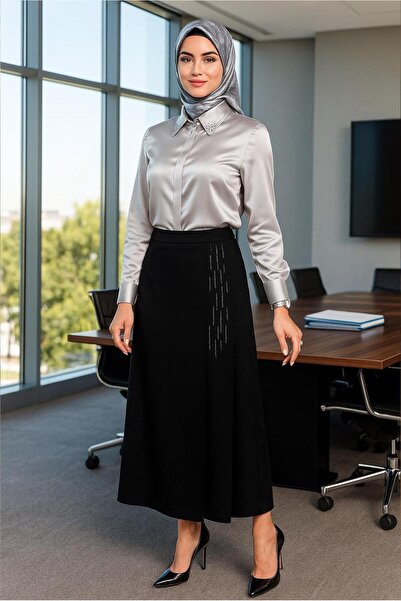 TRENDTESETTÜR KADIN SİYAH DÜZ KESİM ETEK T 60327