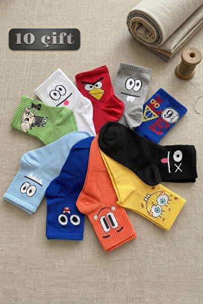 Esinti 10-Pair Colorful Patterned Economic College Socks Set – 10 Pieces Men'...