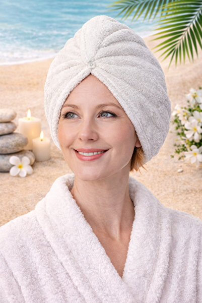 shop Buttoned Towel Hair Bathing Cap White