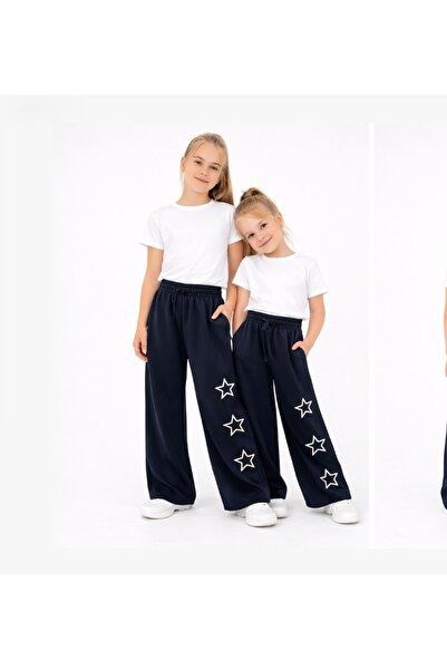 RAPAPA Devojčice, tamnoplave široke trenerke – Yıldız Štampano – Udoban kroj-...