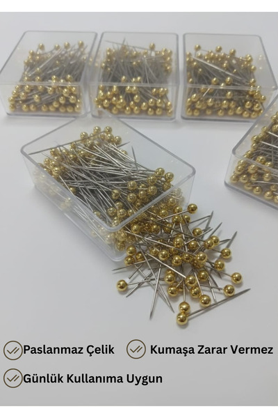 Nazarone 100 Adet İri Başlı Gold Toplu İğne, Eşarp Başörtüsü Düğün Nikah Nişa...