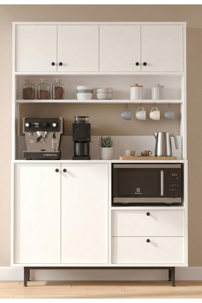 Yurudesign Royce Serisi Kahve Köşesi Çok Amaçlı Dolap Mutfak Dolabı Beyaz RE5-W