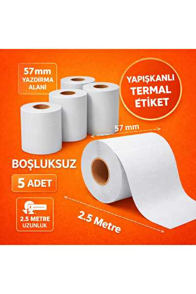 MixmioLife Barkod Etiketi Mini Termal Yazıcı Kağıdı Yapışkanlı Aralıksız 57 m...