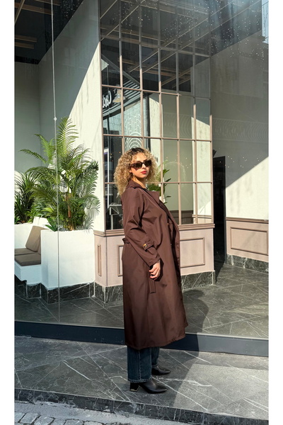 BELİS WEAR Women's Long Belted 4-Button Trench Coat – Water-Repellent Fabric