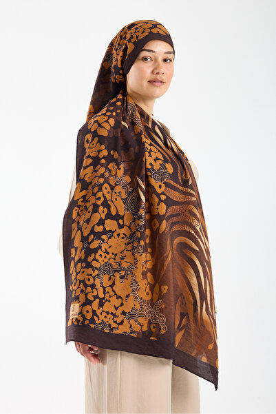 lavinscarfs Lavin Scarves Zeopar Collection Cotton Viscose Shawl Brown