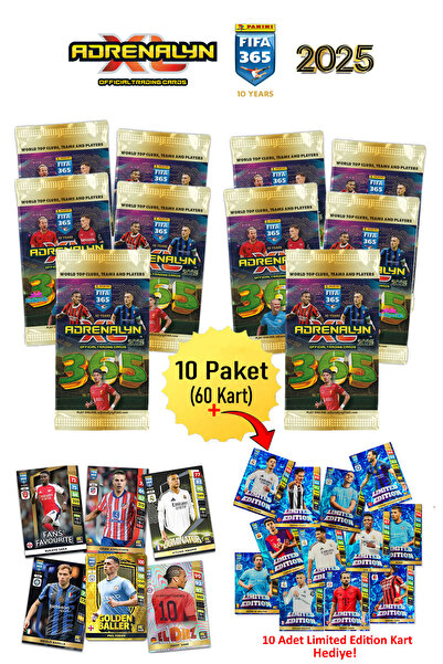 hediyecik Fıfa 365 Adrenalyn Xl 2025 Futbolcu Kartları 10 Paket (60 KART)