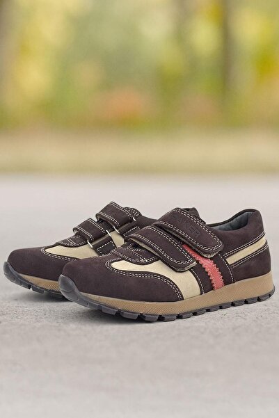 Rakerplus Pantofi sport pentru copii de culoare maro - piele naturală și velcro