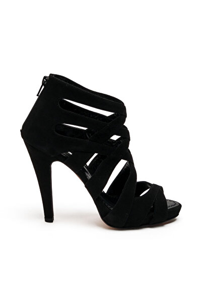 CANES AYAKKABI Kadın Siyah Süet Dekolte Detaylı Ayakkabı