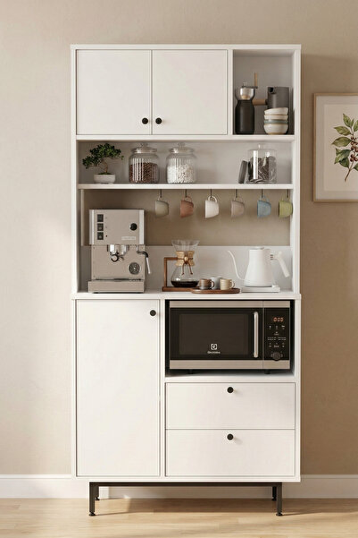 Yurudesign Royce Serisi Kahve Köşesi Çok Amaçlı Dolap Mutfak Dolabı Beyaz RE4-W