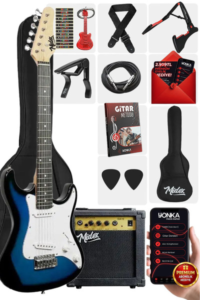 Midex Ceg-36bl 8-12 Yaş Çocuklar Için Amfili Full 3/4 36 Inç Elektro Gitar Se...