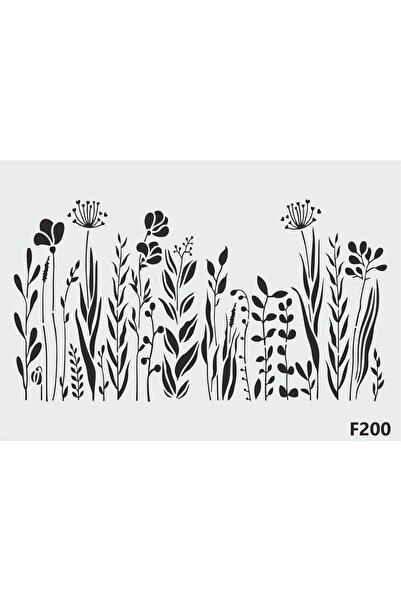 STENCİLTASARIM Stencil Tasarım F200 Kır Çiçekleri- Dekoratif Duvar, Eşya, Fayans,kumaş Boyama Şablonları25x35cm