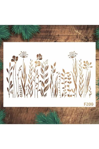 STENCİLTASARIM Stencil Tasarım F200 Kır Çiçekleri- Dekoratif Duvar, Eşya, Fay...