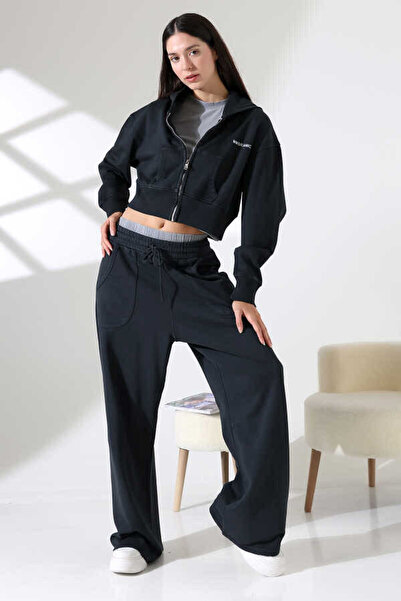 MOSRANİC طقم بدلة رياضية نسائية ناعمة باللون الأسود مع سحاب بغطاء رأس |   MSC...