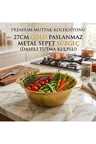 Genel Markalar 27 CM GOLD PASLANMAZ METAL ( SEPET ) SÜZGEÇ ( DAHİLİ TUTMA KUL...