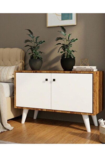 Bicabin Arven Geniş Kapaklı Şifonyer Komodin -Atlantik Çam/Beyaz