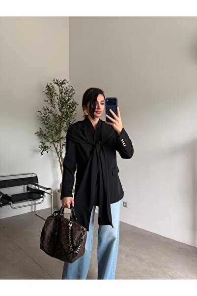 Bade Butik Jachetă neagră tip blazer cu șal