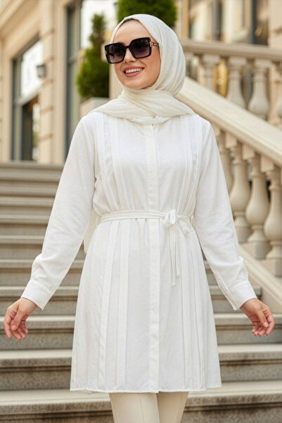 N.S NEVA STYLE Λευκό Τουνίκ Τεσεττούρ με Κουμπιά 20273B