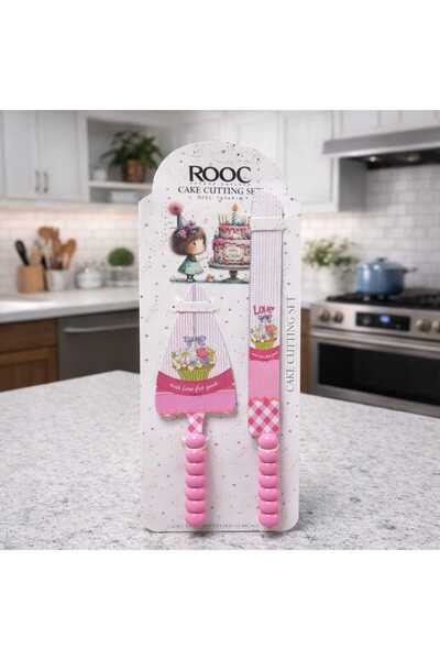 Rooc طقم تقديم الكيك الفاخر Mch0249 وردي 2 قطعة