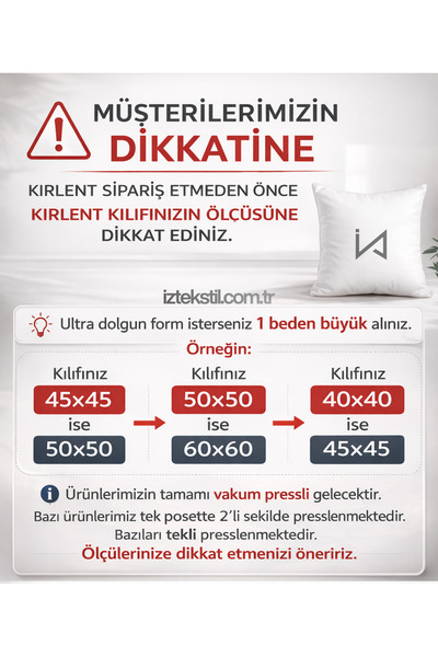 İzgi Concept 2 Adet | Premium Smooth Kirlent Iç Yastığı | %100 Orijinal Silikon Dolgu | Dikdörtgen Koltuk Yastığı